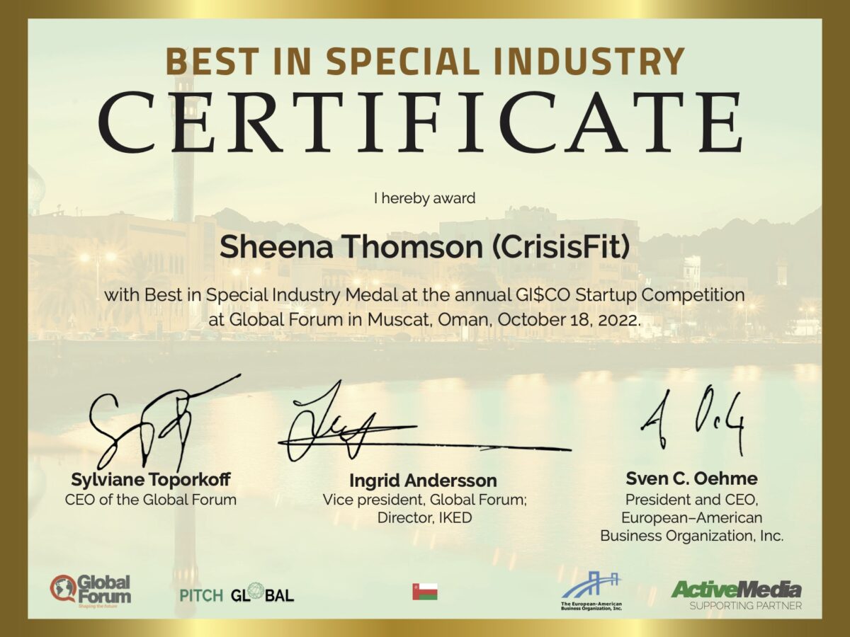 CrisisFit® wins Special Industry Certificate in Global Competition