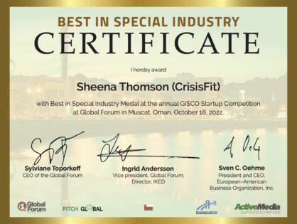 CrisisFit® wins Special Industry Certificate in Global Competition